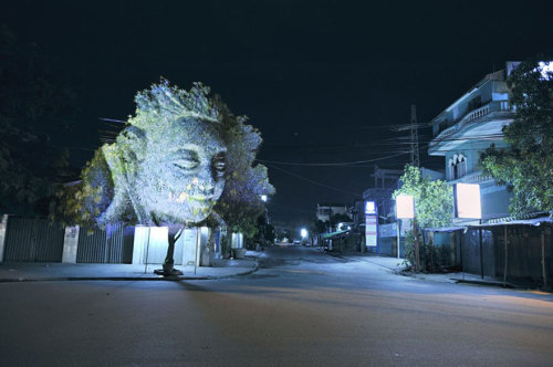 sixpenceee:Haunting 3D Projections onto trees by Clement Briend. He says, “I always wanted to photograph the world without it being too faithful to what it is. I always imagined devices that can transform and intervene with the light in things that