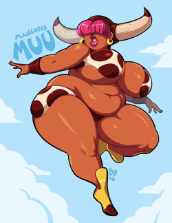 blockdevil: Maneater Muu fan art for @grimdesignworks Show this buxom lady some love and stop by Grim’s patreon: https://www.patreon.com/user?ty=h&amp;u=2286956  Even a tiny contribution will get you access to the comic, please check it out! 