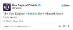 usatodaysports:  Patriots tweet release of Aaron Hernandez. The