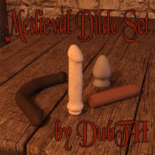  Can’t find dildos fitting your medieval or fantasy setting?  This is a set of 4 handmade looking dildos for lonely (or not so lonely)  hours. Every dildo comes with a wood texture in 7 different colors.  Additionally, this product contains a stone