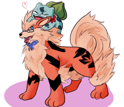 Rhin wanted to be a Bulbasaur and so I drew us as an Arcanine