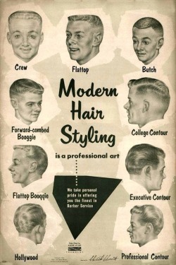 thealphagentleman:  ∆ Modern hairstyles for men c. 1954 