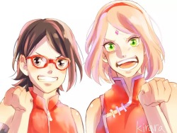 jesscandy46:  ramenuzumaki:  サクラちゃんとサラダちゃんラクガキ！