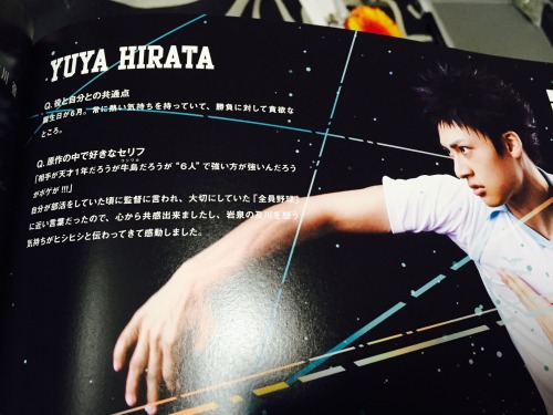 fencer-x:Regarding his favorite line (â€It doesnâ€™t matter if youâ€™re up against some genius first-year or Ushiwakaâ€“the stronger team of six is the stronger, dumbass!!â€), Hirata Yuuya (Iwaizumi) explains:Â  â€œIt moved me, because you could keenly