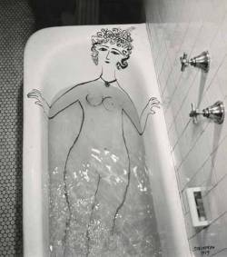 surrealismart:Girl in Bathtub, 1949 Saul Steinberg