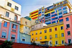 albania-tourism:  Colorful buildings in Tirana, Albania