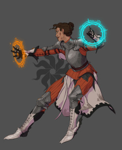 femhype:  pythosart:  Knight-mage Chell, portaling her way through