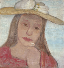 expressionism-art: Young Girl With Straw Hat And A Flower In