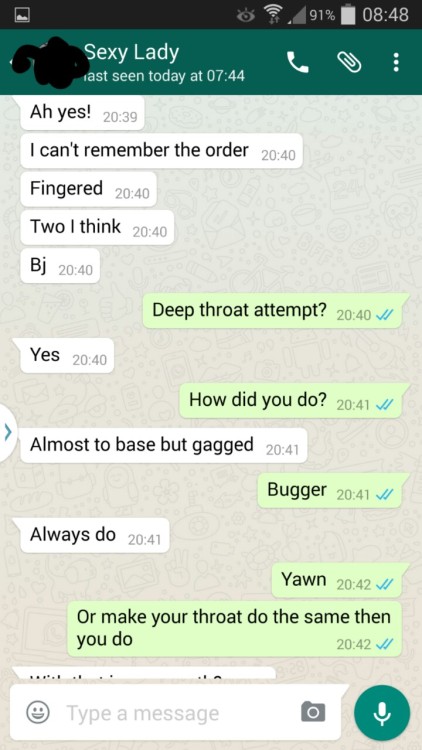 hotwifesextext:  1 of 4  This is a WhatsApp conversation between my woman, who has a regular fuck buddy, and myself.   We gave a game we play, where she gets a points target and challenges, to do by the end of the year. Various points are given for differ