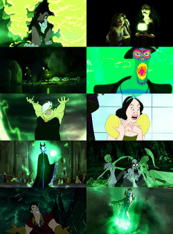 disneycharming:Disney Villains in green, purple, and red