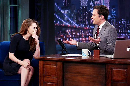 infinitekristens:          Kristen Stewart on The Tonight show with Jimmy Fallon over the years    Legend: Nov. 18, 2009Mar. 16, 2010Nov. 07, 2012Oct. 07, 2014Aug. 11, 2015Jan. 05, 2016