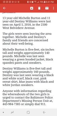 b-morevony:  Missing girls from Baltimore. Please contact Missing
