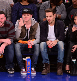 lirrylocks:  Niall Horan and Liam Payne sit courtside at the