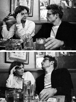 jamesdeaner:  James Dean and Geraldine Page catch up in a bar