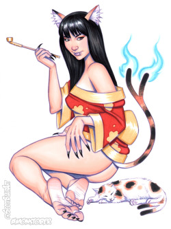 scottblairart:#MONSTOBER Day 4: Yokai - Bakeneko pinup girl