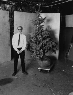 Andy #Warhol and his #Christmas tree in the Factory, by an unknown