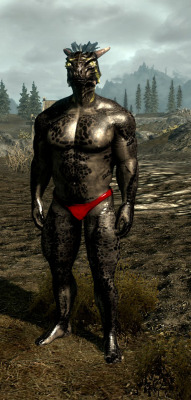 The various argonian males of Skyrim, all rocking colorful briefs