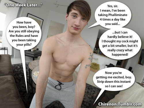 chirenon:  Phalliminating Ethan.  When Ethan wanted to move into his Master’s home as a 24/7 slave boy, he realized he had a big problem. Fortunately, Phalliminate shrunk that problem away in one short week, with only a few permanent side-effects.