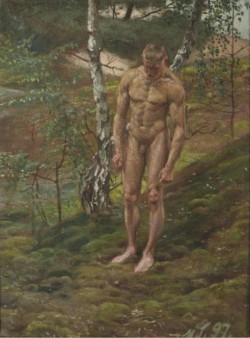 Max Seliger (1865-1920) - Male nude in the forest, oil on canvas,