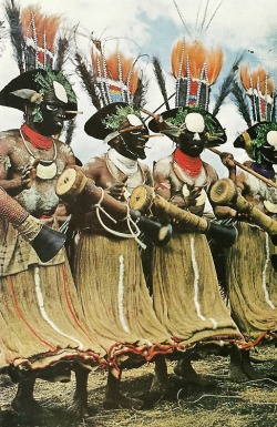 vintagenatgeographic:    New Guinean warriors pounding drums