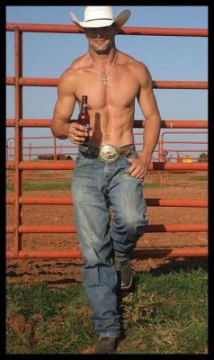 undie-fan-99:  Another sexy shirtless cowboy enjoying a cool