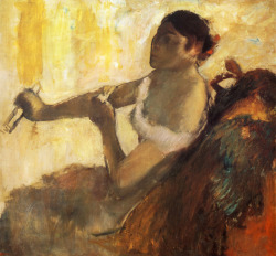 artist-degas:  Seated Woman pulling her glove, 1890, Edgar DegasMedium: