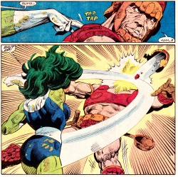 sirkowski:  jthenr-comics-vault:  One of the reasons She-Hulk is awesomeFANTASTIC FOUR #284 (Nov. 1985)Art by John Byrne &amp; Al GordonWords by John Byrne  The time when She-Hulk replaced The Thing in the F4. 