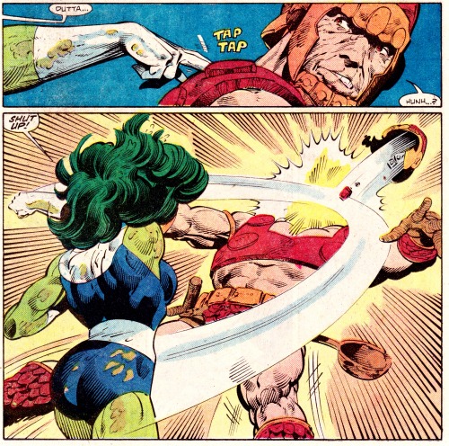 sirkowski:  jthenr-comics-vault:  One of the reasons She-Hulk is awesomeFANTASTIC FOUR #284 (Nov. 1985)Art by John Byrne & Al GordonWords by John Byrne  The time when She-Hulk replaced The Thing in the F4. 