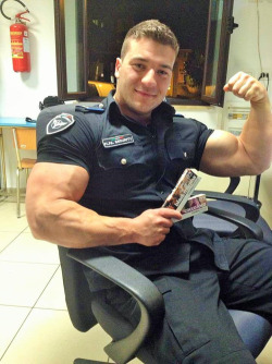 muscletits:  Security Officer.  HIs nipples are 4 times larger