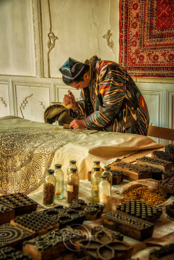 suzani:  The Master Woodblock Printer at Work, Uzbekistan.