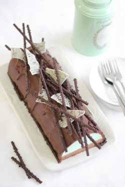 food–archives:  Mint Chocolate Cheesecake Buche de Noel. 
