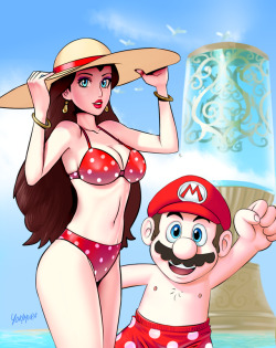 yokimura-art: Pauline and Mario, together at the beach.  Finally