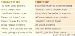 believeinrecovery:  A little table to how to get rid of all that negative self-talk. We have to learn look at the good in situations too, instead of dwelling on things we canâ€™t change- because you know what? We may not be able to change what is happenin