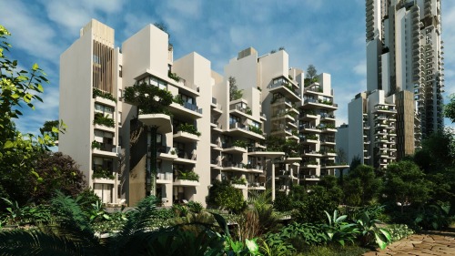Project for Ireo Victory Valley, Sector-67, Gurgaon, state of Haryana, India (3 graphic renderings plus an under construction photo)