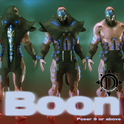 Boon In a world where bio-mechanized ninjas patrol the universe keeping the balance… one man will stand supreme… etc, etc…!!! Boon is a custom figure with removable conforming clothing included! ***NOTE*** Requires Poser 9 or later.
