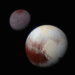 just–space:  Charon and Pluto: Strikingly Different Worlds