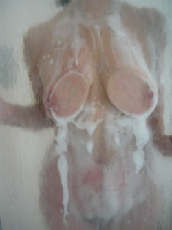 Wife having fun in the shower ,she have awesome big natural real