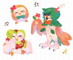 ieafy:Rowlet evolution-line stickers!Will be available in my
