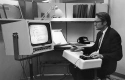 vintageeveryday:  The first public demonstration of a computer