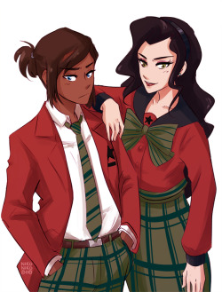 nikoniko808:  I drew Korra and Asami in Mugen Academy uniforms