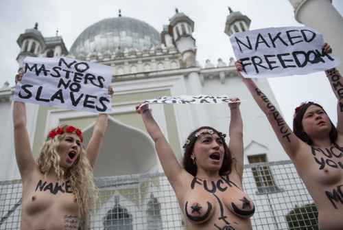 ncpunx:   stonerswithboners:  adventuresinhires:  Members of Ukrainian feminist group Femen staged protests across Europe as they called for a â€œtopless jihad.â€ The demonstrations were in support of a young Tunisian activist named Amina Tyler. Last