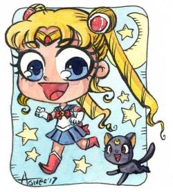 agnesgarbowska: Sailor Moon & Luna watercolor. Will be for