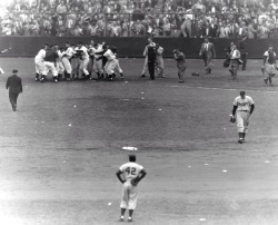 baseballhistoryandculture:Jackie watching Thomson’s home run.