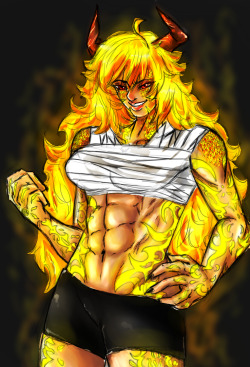 I just wanted to draw glowy tattoos and Yang, so I put it in