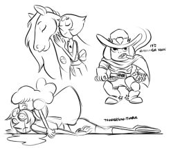 thunderflan: Quick doodles of PonyAmethyst, Ruby as McCree and