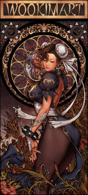 kotaku:  Art Nouveau Chun-Li, by Woo Kim.