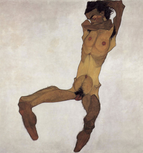 Egon Schiele.Â Seated Male Nude. 1910.