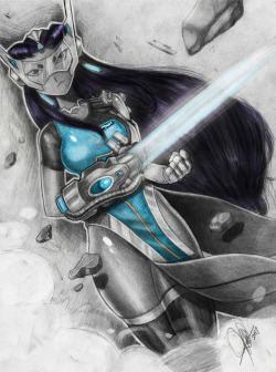 todd-drawz: . : S y m m e t r a - f i r e : . The fifth entry for my Overwatch/Teen Titans mashup. These Overwatch streets ain’t safe with Blackfire cruisin’ around. She joins the support team with her plasma blade ready to kick ass and take names. 