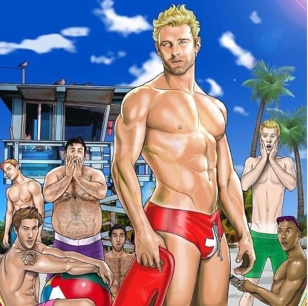 gay-art-100:‘The lifeguard’ by Joe Phillips"joeboy"