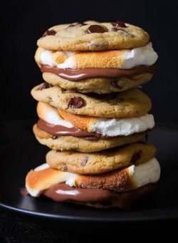 foods-for-dummies:  Eating my way to abs [S'more Cookie sandwiches]